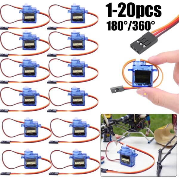 1-20pcs SG90 9G Micro Digital Servo Motor for RC Planes Robot Arm Airplane Helicopter 180°/360° Fixed-Wing Servo Motor Controls