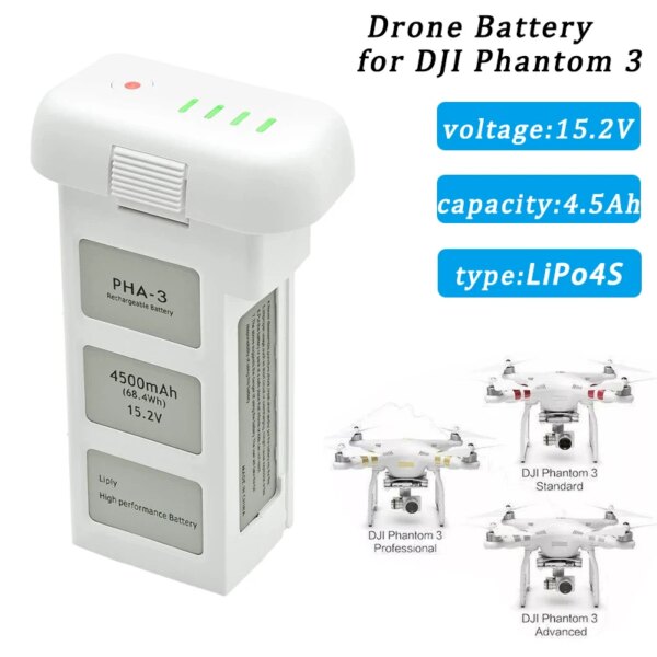 15.2V Drone Battery for DJI Phantom 3 Professional/3 4K/Standard/Advanced 4500mAh Drone LiPo 4S Intelligent Flight Battery