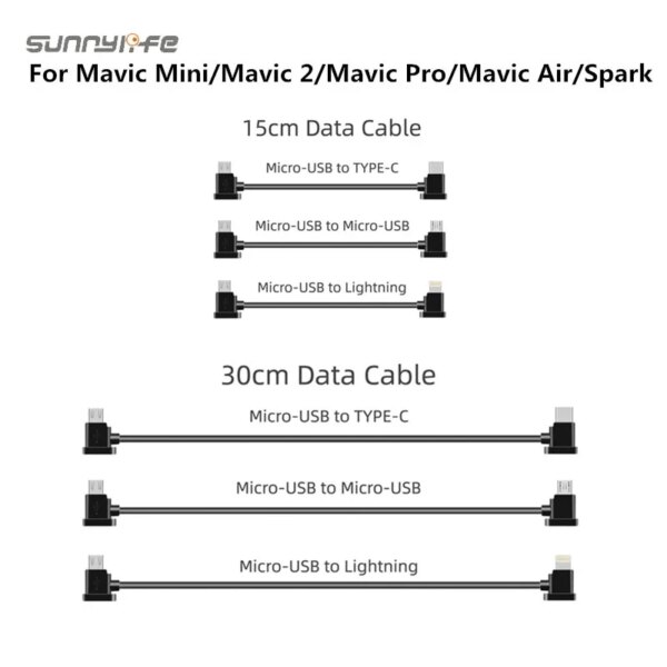 15cm/30cm Data Cable For DJI Mini SE/ Mavic Mini/ Mavic 2/ Mavic Pro/Mavic Air/Spark Wire Flex Line Micro-USB TYPE C IOS Android