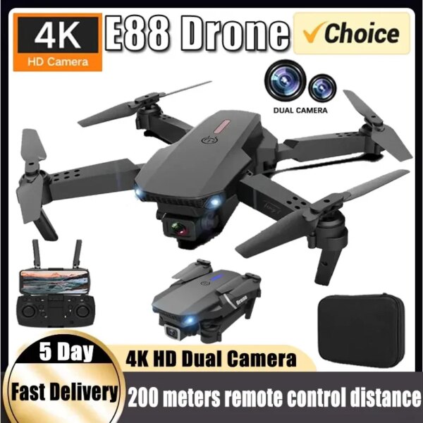 New E88Pro RC Drone 4K Professinal With 1080P Wide Angle Dual HD Camera Foldable RC Helicopter WIFI FPV Height Hold Apron Sell