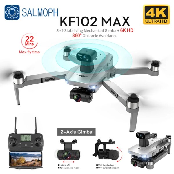 KF102 / KF102MAX Drone 4K Profesional with HD Camera 5G WiFi GPS 2-Axis anti shake Gimbal Quadcopter Brushless Motor Mini Dron