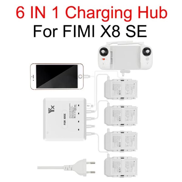 6 in 1 Battery Charger for XIAOMI FIMI X8 SE Drone Battery Charging Hub Fast Smart Battery Charger with USB Port