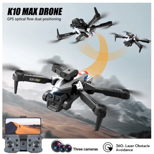 K10Max/E88Pro Drone 4K High-Definition Three Camera Professional Aerial Photography Optical Flow Positioning Foldable Quadcopter