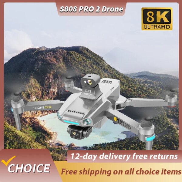 NEW S808 PRO 2 Drone 3-axis Anti-Shake Gimbal Obstacle Avoidance 5G GPS Professional 8K Dual Camera Wifi FPV RC Brushless 3500M