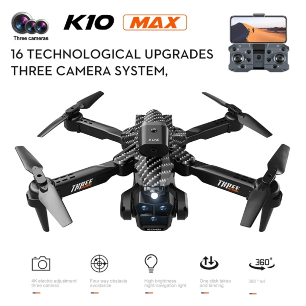 K10 MAX Drone Carbon Fibre 8K HD Three Camera Professional Obstacle Avoid Aerial Photography Optical Flow Brushless Quadcopter