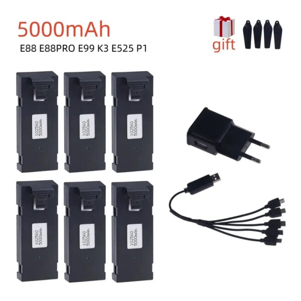 Upgrade 5000mAh E88 Battery 3.7V Battery For E88 E88PRO E99 E525  P1 K3 P10 A13 S98  RC Drone RC Quadcopter Parts Battery