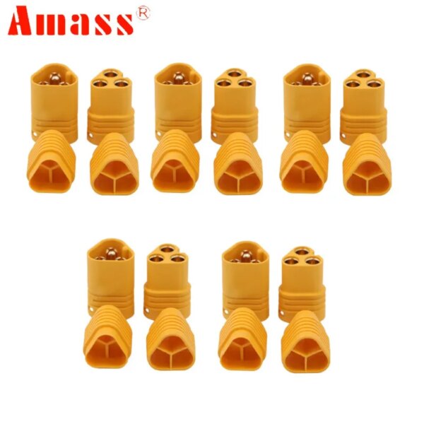 1pair AMASS MT60 MT 60 3.5mm 3-pole Bullet Connector Plug For RC Lipo ESC For RC Car Truck Drone Airplane Accessories Parts Toy