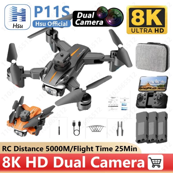 2023 Hot  P11S Drone 8K Professional High-Definition Aerial Photography Dual-Camera Omnidirectional Obstacle Avoidance Quadrotor