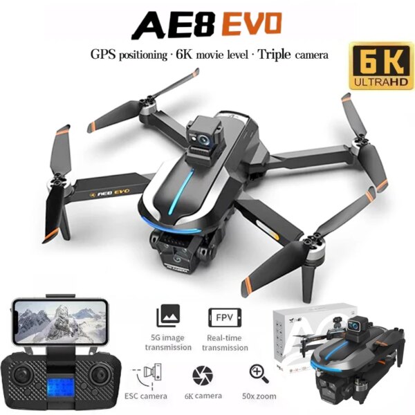 2024 AE8EVO RC Drone With Dual Camera 6K Positioning Aerial Photography Laser Obstacle Avoidance Four Axis Aircraft FPV Gift Toy