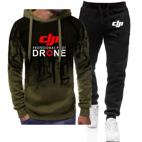 2024 Dji Drone Professional Pilot Printed Man Gradient Hoodies Casual Sweatpant Jackets Sport Suits Hip Hop Coats + Trousers Set