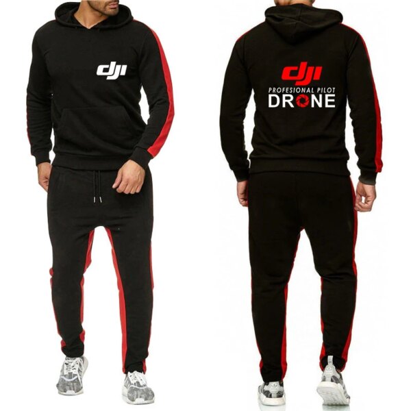 2024 Men Dji Drone  Professional Pilot Autumn Printed Solid Color Sports Personality Sets Hooded Hoodies+Casual Sweatpants Suits