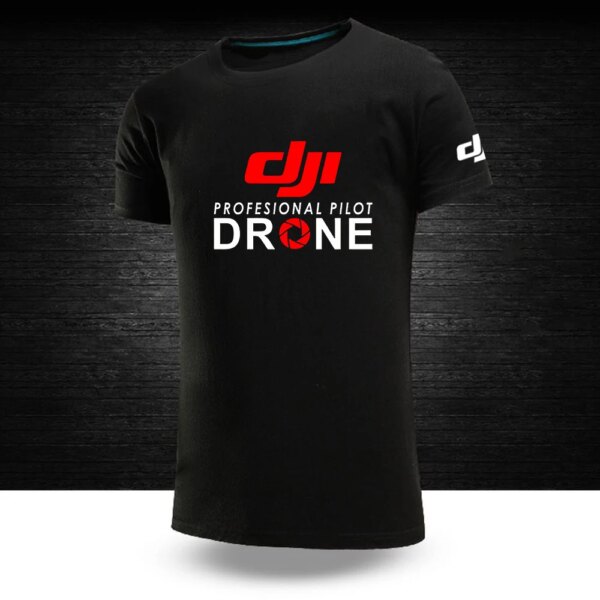 2024 Men Dji Drone  Professional Pilot Summer Short Sleeve Solid Color Ordinary Round Neck T-shirt Sports Casual Comfortable Top