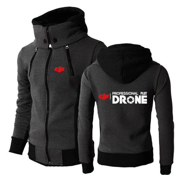 2024 New Men Dji Drone Professional Pilot Chest Zipper Hoodie High-Quality Three-Color Style Causal Comfortable Sports Tops