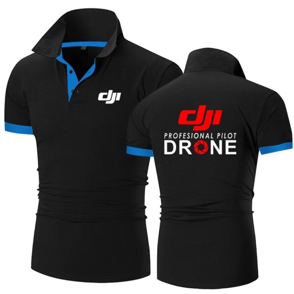 2024 Summer Men New Dji Drone Professional Pilot Polo Shirt Short Sleeve Turn-Down Collar Zipper Tshirts Casual Streetwear Tops