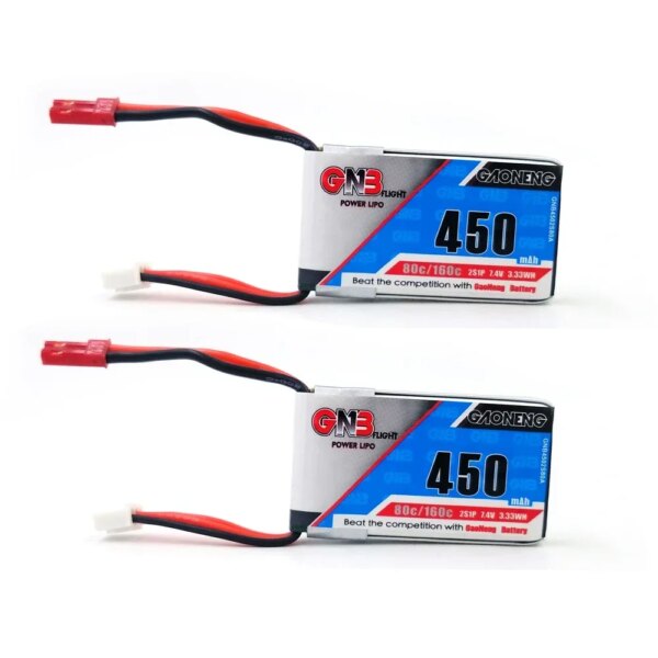 2PCS Gaoneng GNB 450mAh 2S 7.4V 80C/160C Lipo Battery JST Plug For Micro Aircraft Mini Quadcopter FPV Racing Drone Emax babyhawk