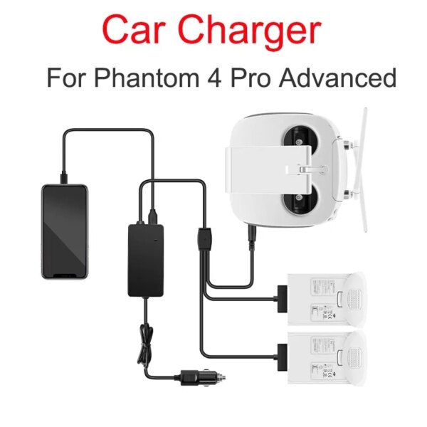 3 in1 Car Charger for DJI Phantom 4 Professional Advanced Drone Battery Remote Control Portable Smart Travel Vehicle Charger