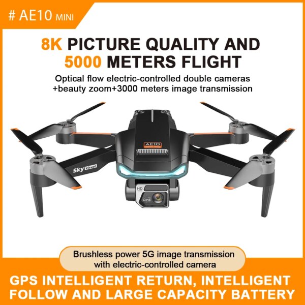 AE10 MINI Lightweight Drone Professional 8K HD Dual Camera GPS/Optical Flow Position Brushless DC FPV VR/MV Mode Smart Drone