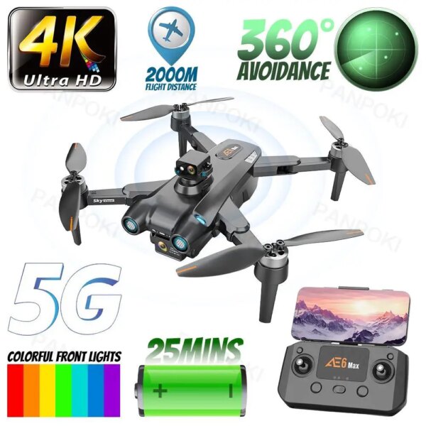 AE6 MAX Professional FPV 4K Camera Drone with DUAL Camrea 5G WiFi 2KM Brushless GPS Quadcopter Obstacle Avoidance Drone RC Toys