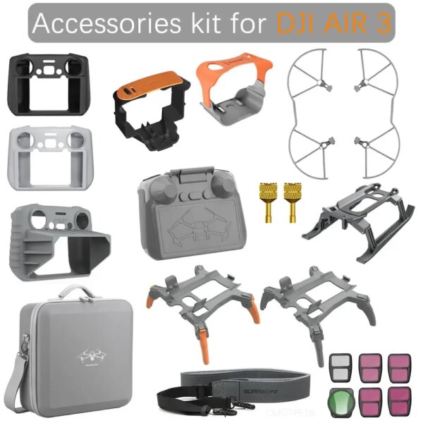 Accessories Kit Combo for DJI AIR 3 Landing Gear Propeller Guard Cage Holder for DJI RC 2 Controller Silicone Case Sun Hood Bag