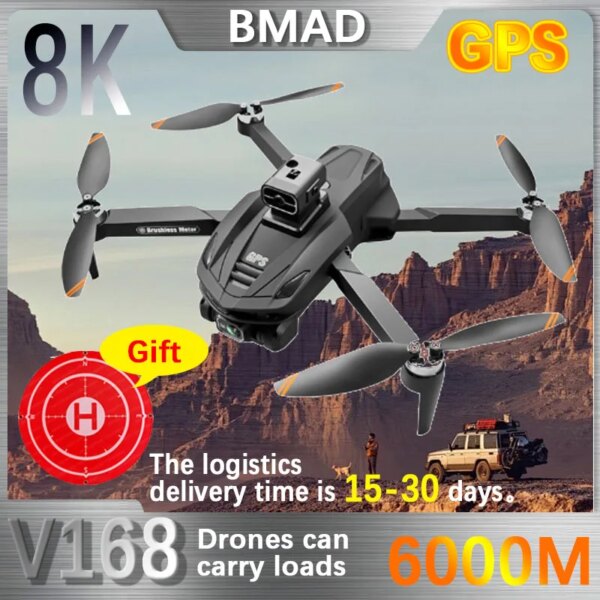 BMAD V168 MAX PRO Drone GPS 8K Professional With HD Camera 5G WIFI FPV Brushless RC Quadcopter Obstacle Avoidance Automatic Retu