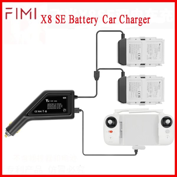 Battery Car Charger for FIMI X8 SE 2022 and V2 Drone Intelligent Multi Dual USB Charger Fast Charge 2 Batteries 1 Transmitter