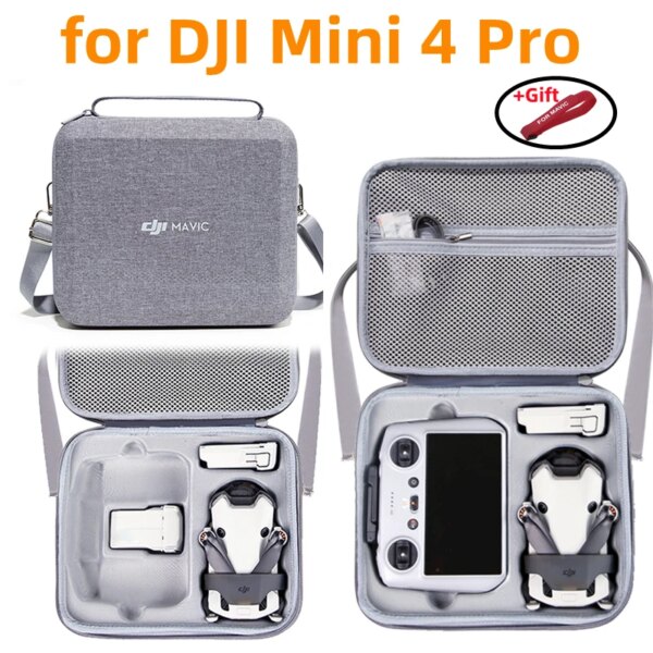 Bolsa de ombro para DJI Mini 4 Pro, Saco De Armazenamento Integrado, Caixa Portátil Cinza, Case para DJI Mini 4 Pro, Caixa de Acessórios