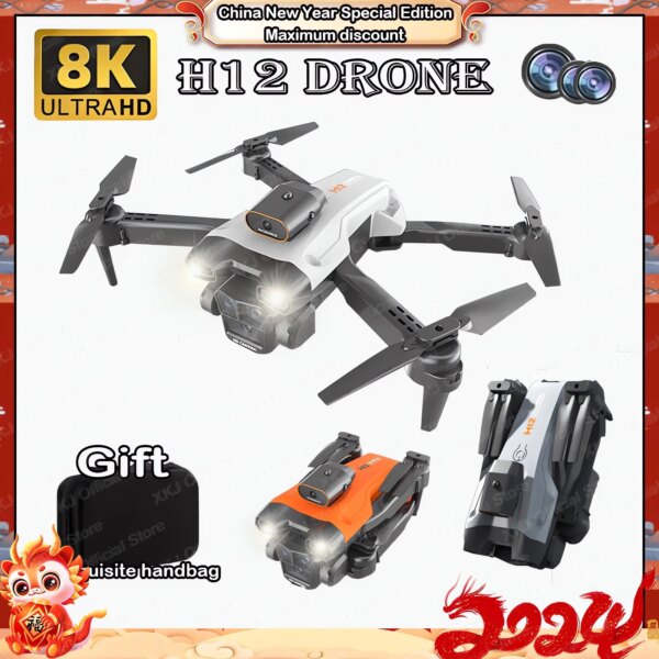 Chinese New Year Special Edition H12 8K Three Camera Optical Flow Positioning Belt Obstacle Avoidance RC Drone Gift kids Toys