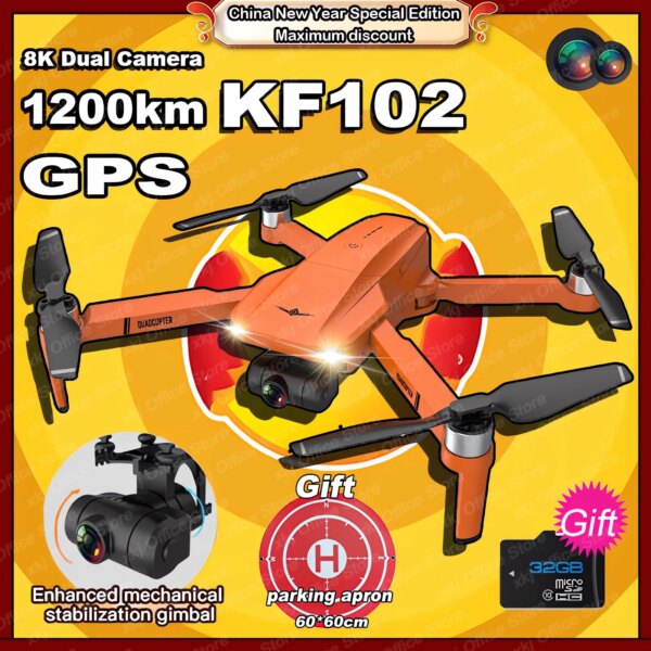 Chinese New Year Special Edition KF102 Gps Drone 8K  HD Camera Brushless Motor Aerial Photography 1200M RC Foldable Quadcopter