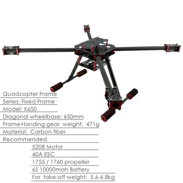 DIY 650mm Drone Frame Quadcopter Fixed Carbon Fiber FPV 4-rotors Multi Rotor For Commercial Industrial Drone INNLOI