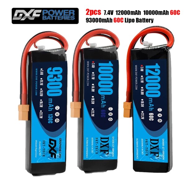 DXF 2PCS RC 2S Lipo Battery 7.4V 12000mah 10000mah 9300mah XT60 for RC Car Boat Truck Drone FPV Walkera QR X350 Quadcopter Parts