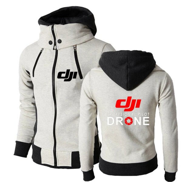 Dji Professional Pilot Drone Men's New Print Autumn New Casual Solid Color Mens Double Zip Hoodie Slim Fit Comfort Streetwear