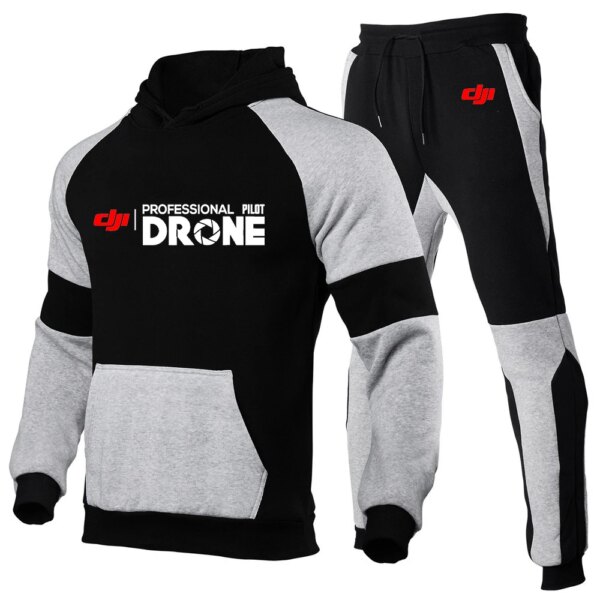 Dji Professional Pilot Drone Printing New Men's Fashion Hoodie Sportswear Jogging Tracksuit Running Sport Suits+Pant 2Pcs Sets