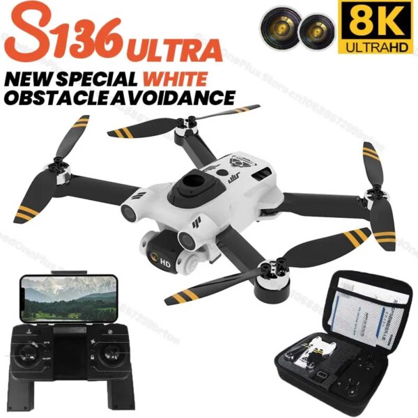 Drone S136 Pro Ultra Rc Drones 8K Hd Dual Camera Professional Brushless 5G Photography Gps Obstacle Avoidance Quadcopter Adult