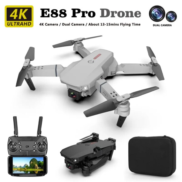 Drones with Camera UAV Dual Camera E88 Pro, Altitude Hold, One-Key Operation, LED Lights, Durable ABS Material, Ideal Kid's Toy