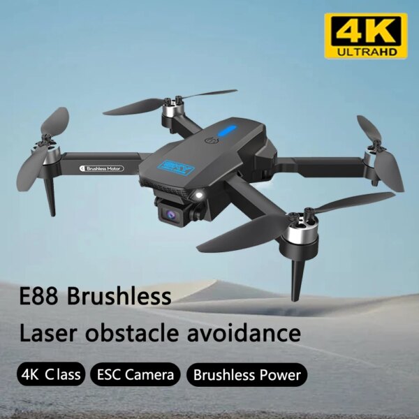 E88 Brushless Drone WiFi FPV 360° Laser Obstacle Avoidance 4K HD Dual Camera Brushless Motor GPS Return RC Quadcopter Drone Toys