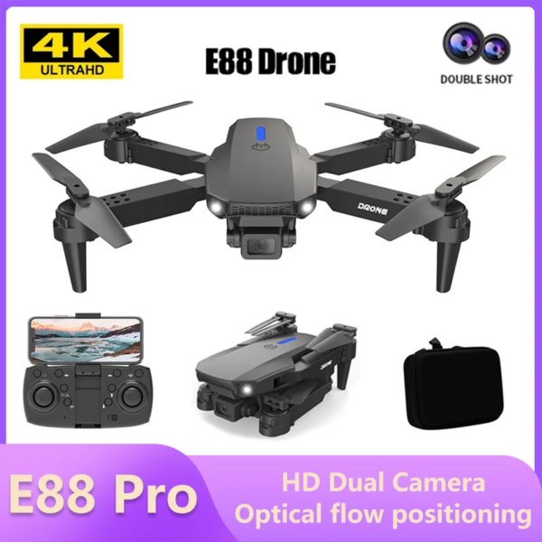 E88 Pro Drone 4K Profesional HD Dual Camera RC Airplane Foldable Arm Hight Hold Mode Wide Angle Camera Airplane Toy Helicopter