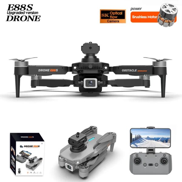 E88 Pro Max Drone 4K Professional WIFI FPV Dron Obstacle Avoidance Brushless Four-Axis Foldable RC Quadcopter Toys for Kids