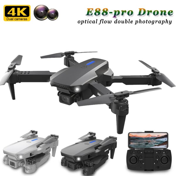 E88Pro RC Dron with Camera 4K Dual HD Camera Professinal Aerial Photography Dron Optical Flow Foldable RC Helicopter WIFI Drone