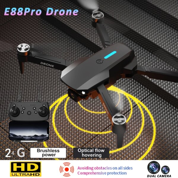 E88pro Dron Professional 4K Camera Brushless Motor Optical Flow Positioning Aerial Photography Quadcopter Drone with Camera Toys