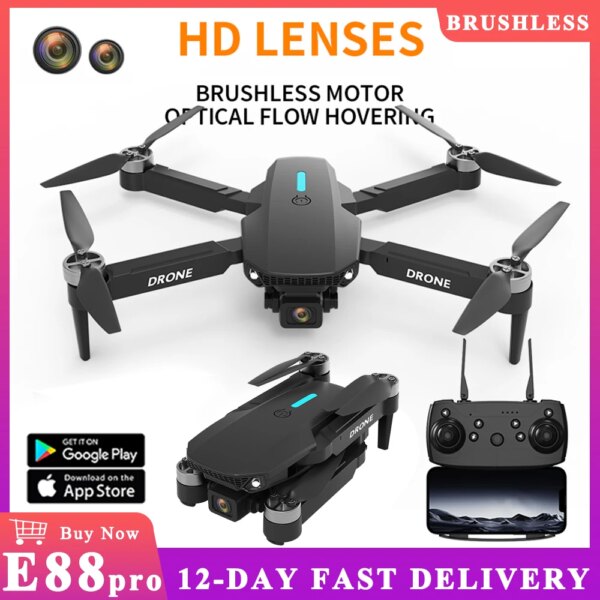 E88pro Drone Professional 4K HD Camera Brushless Motor Optical Flow Positioning Aerial Photography Foldable Quadcopter Dron Toys