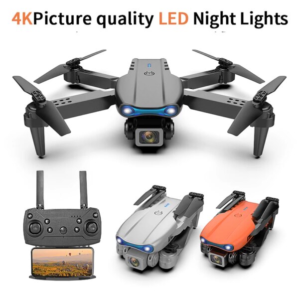 E99 Folding Drone 4K Dual Camera Fixed Altitude Aerial Photography Aircraft LED Navigation Light Remote Control Aircraft