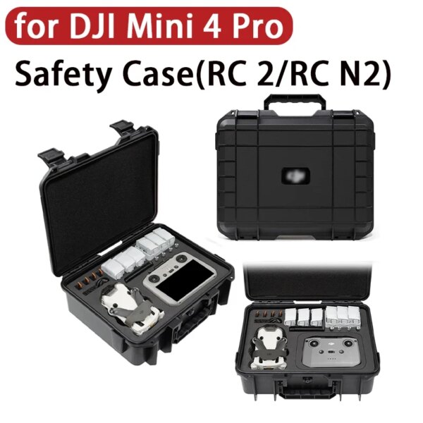 Estojo preto para DJI Mini 4 Pro, grande caixa de segurança, RC 2, RC N2 Controller, Drone Acessórios