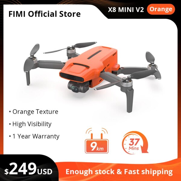 FIMI X8 MINI V2 Orange Drones 4k professional 9km range 3-axis Gimbal camera 250g-Class Ultralight design smart tracking drone