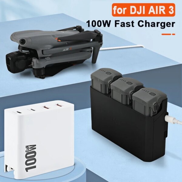 Fast Charger for DJI AIR 3 Gallium Nitride Charging Head 100W PD 4 Interfaces Foldable Lightning fast charge USB-A/Type-C Output