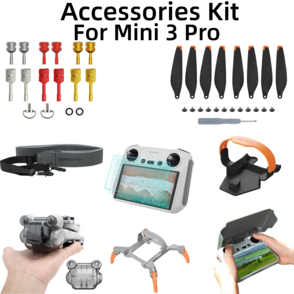 For DJI Mini 3 Pro Accessories Kit RC Sticks Screen Protector Propeller Storage Landing Gear Pad Neck Strap Parts Accessory Set