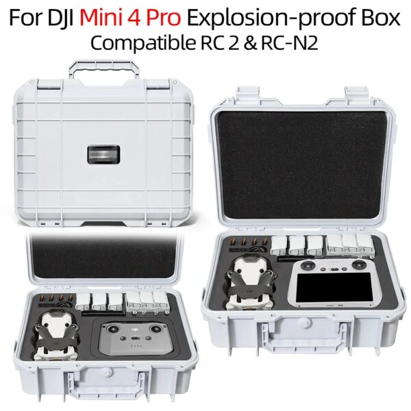 For DJI Mini 4 Pro Storage Box Portable Suitcase Hard Shell RC 2/RC N2 Case For DJI Mini 4 Pro Explosion-proof Box with Lanyard