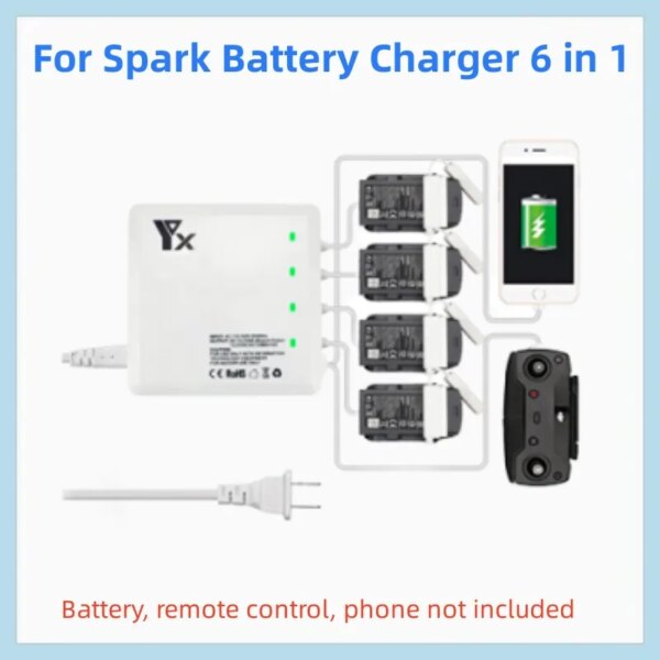 For Spark Battery Charger 6in1 Charging Hub for spatk Drone Controller/Battery/Smart Phone Charger