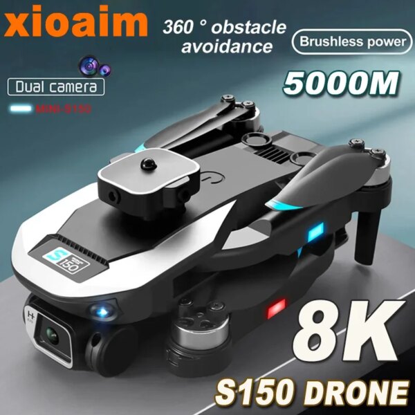 For Xiaomi S150 Drone 4K Professional 8K HD Dual Camera Obstacle Avoidance Optical Flow Brushless RC Drone Quadcopter Toy UAV