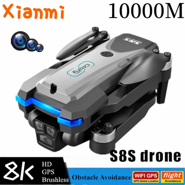 For Xiaomi S8S RC Drone Brushless 8K HD Dual ESC Camera Optical Flow 360° Obstacle Avoidance Headless Mode Foldable Quadcopter