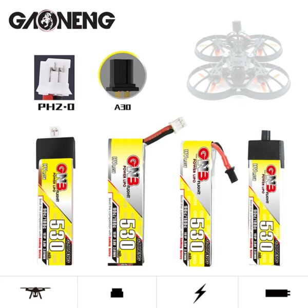 GNB HV 1S 3.8V 530mAh 90C/180C Lipo Battery For RC Helicopter Quadcopter Silver Swallow FPV Racing Drone Parts With PH2.0/A30